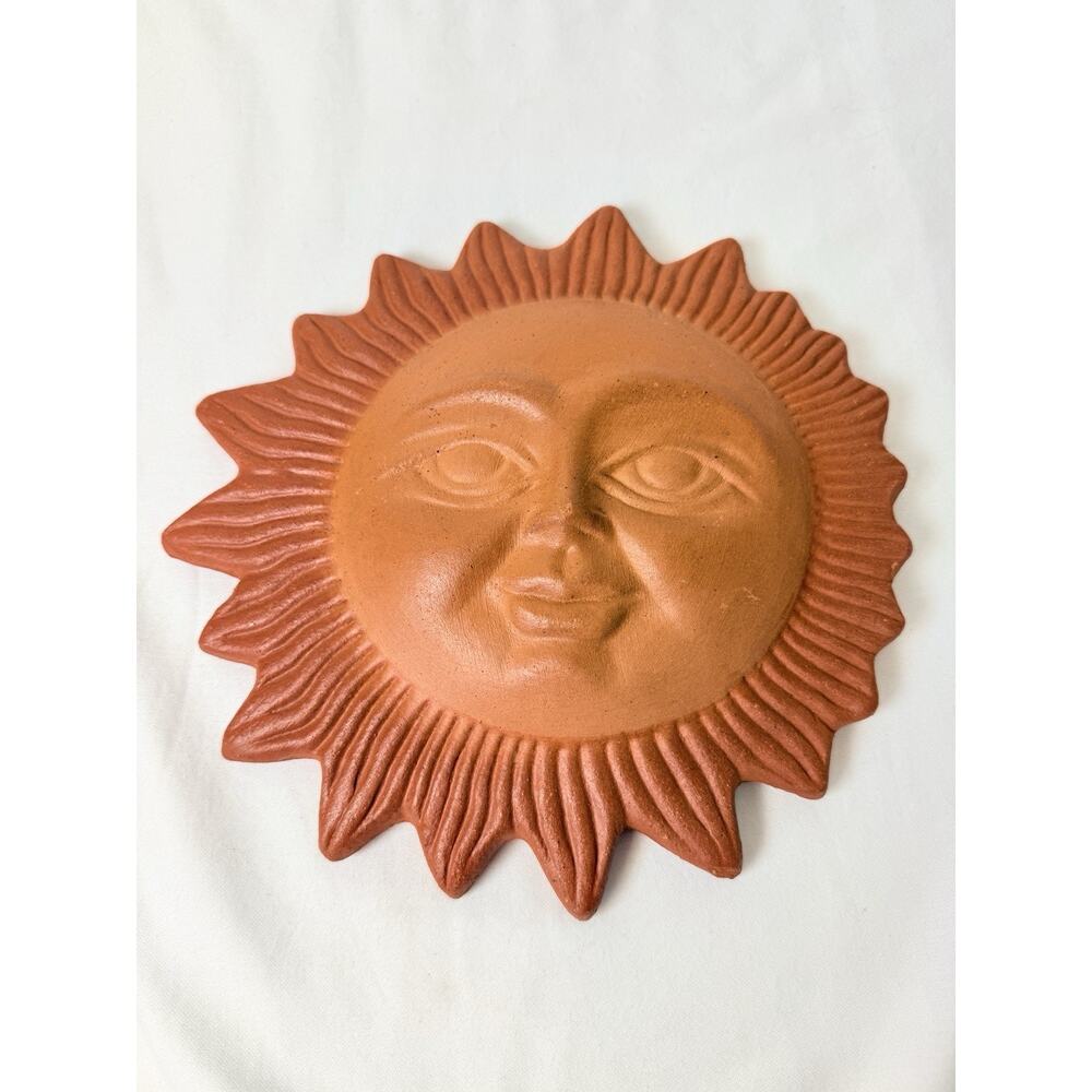 Southwestern Celestial Terracotta Round Clay Sun Wall Hanging Decor